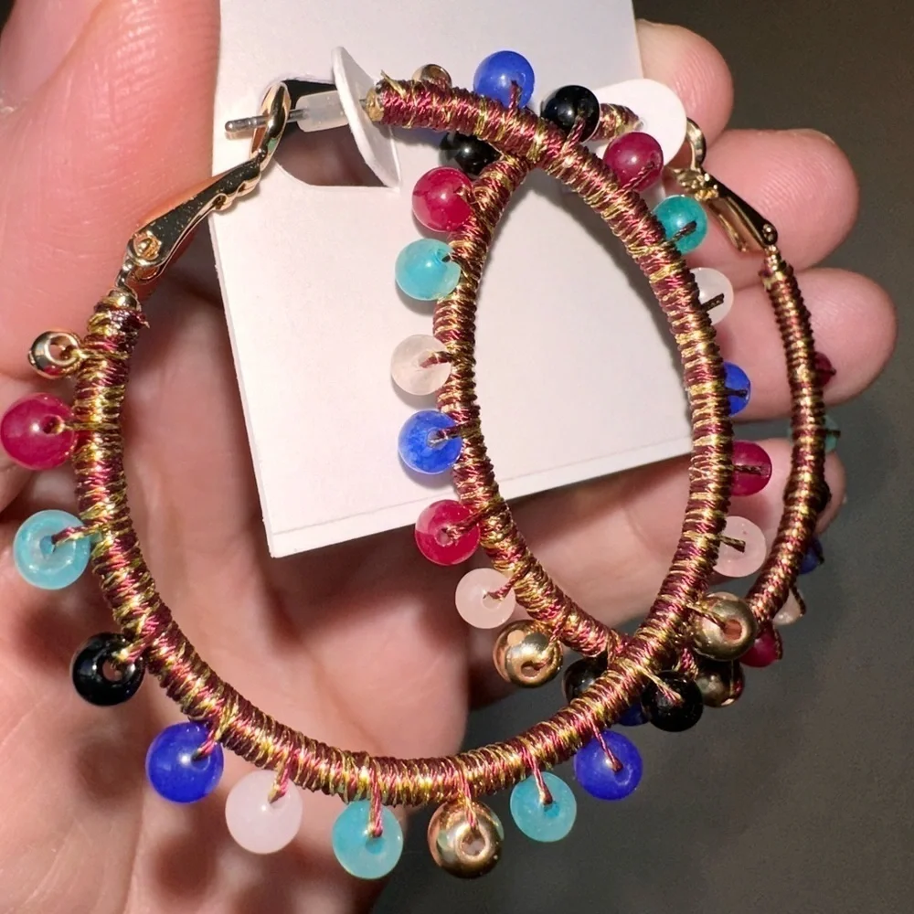 Designer earrings Rebecca Minkoff Moroccan beaded hoops